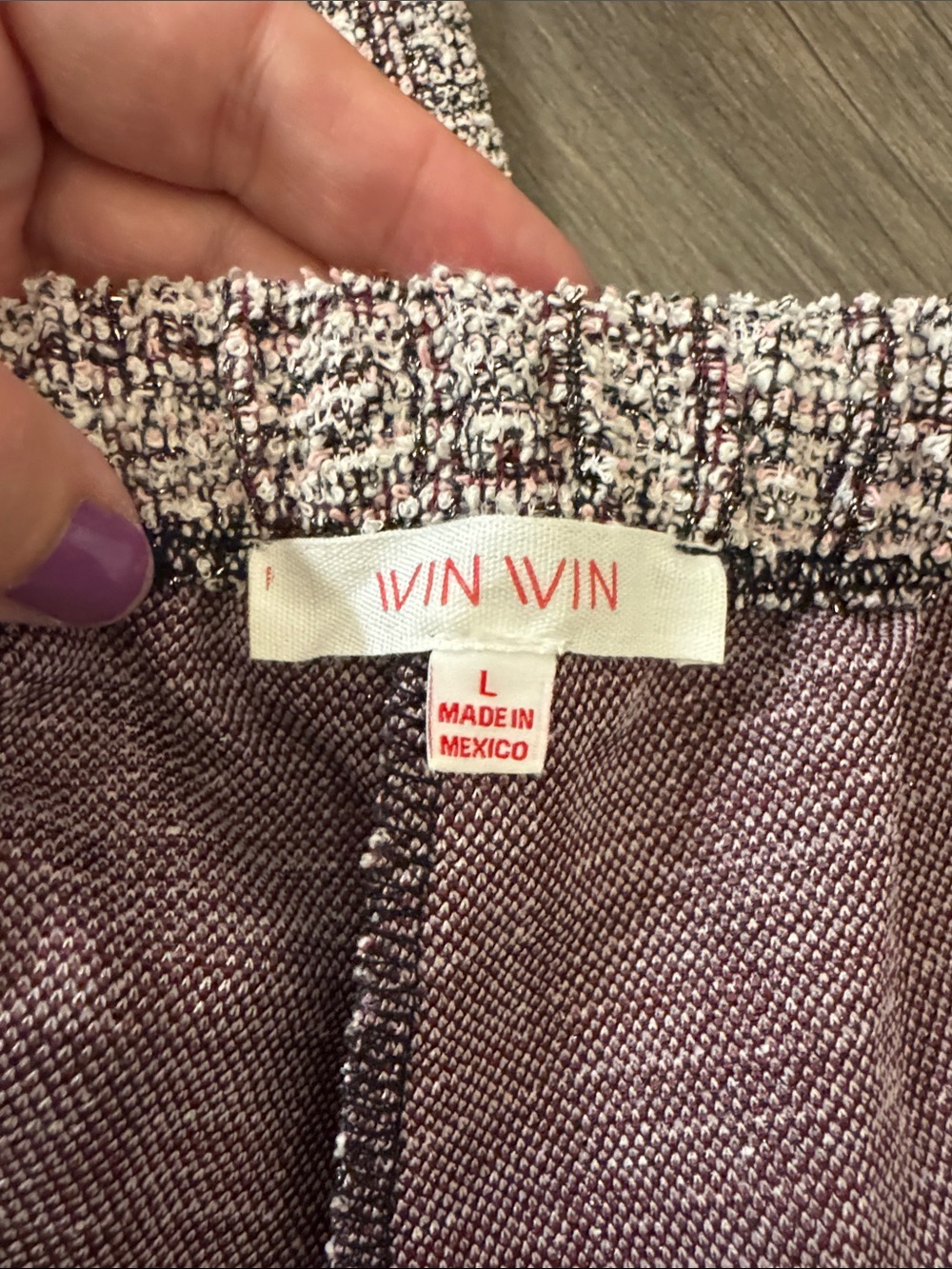 🆕 WinWin Tweed Wide-Leg Pants in Plum, Pink, Black & Cream. L. Inseam 36. NWOT!🔥 - Picture 2 of 5